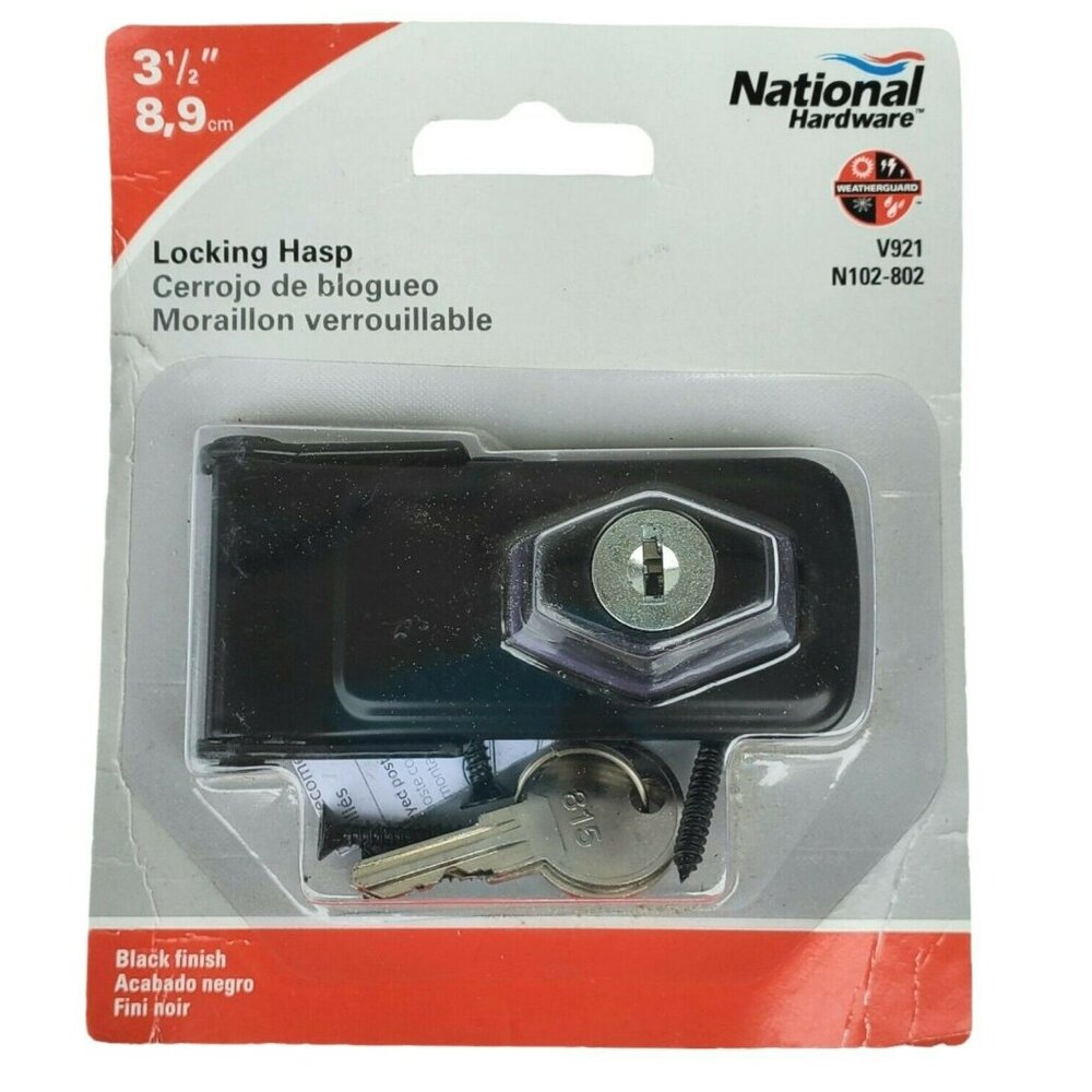 New Locking Hasp Security Safety Lock 2 Key 3 1/2” Black Steel National Hardware